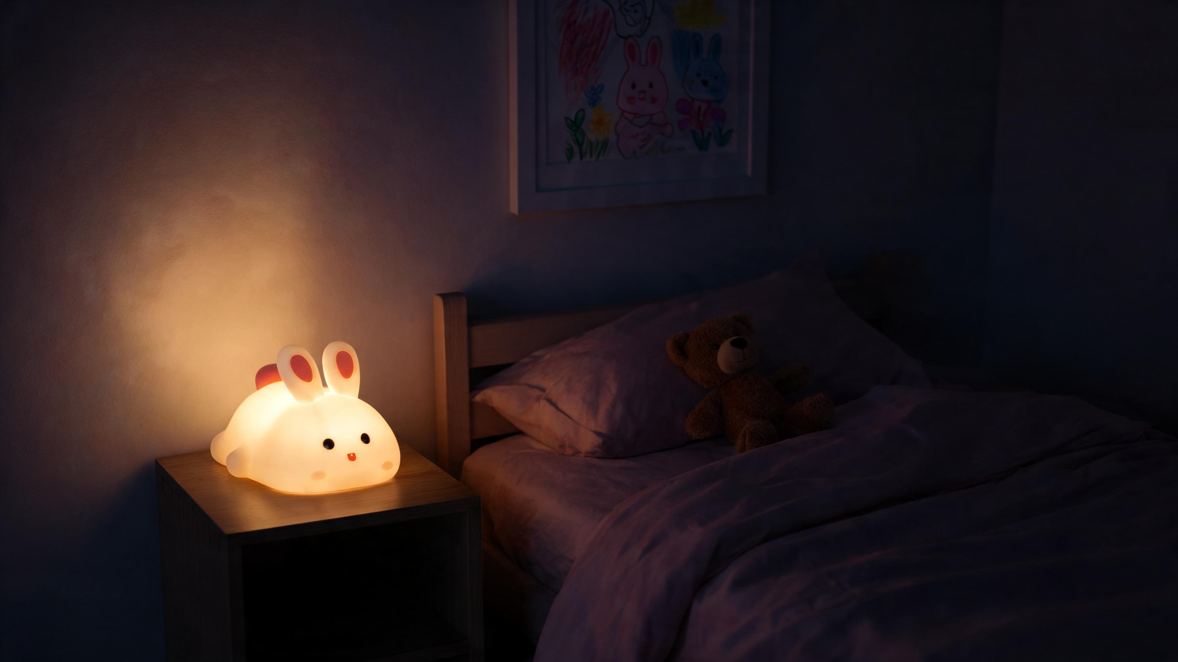 Soft Touch Bunny LED Night Light – Tap Control RGB Color Changing Lamp with Sleep Timer - Scene 6