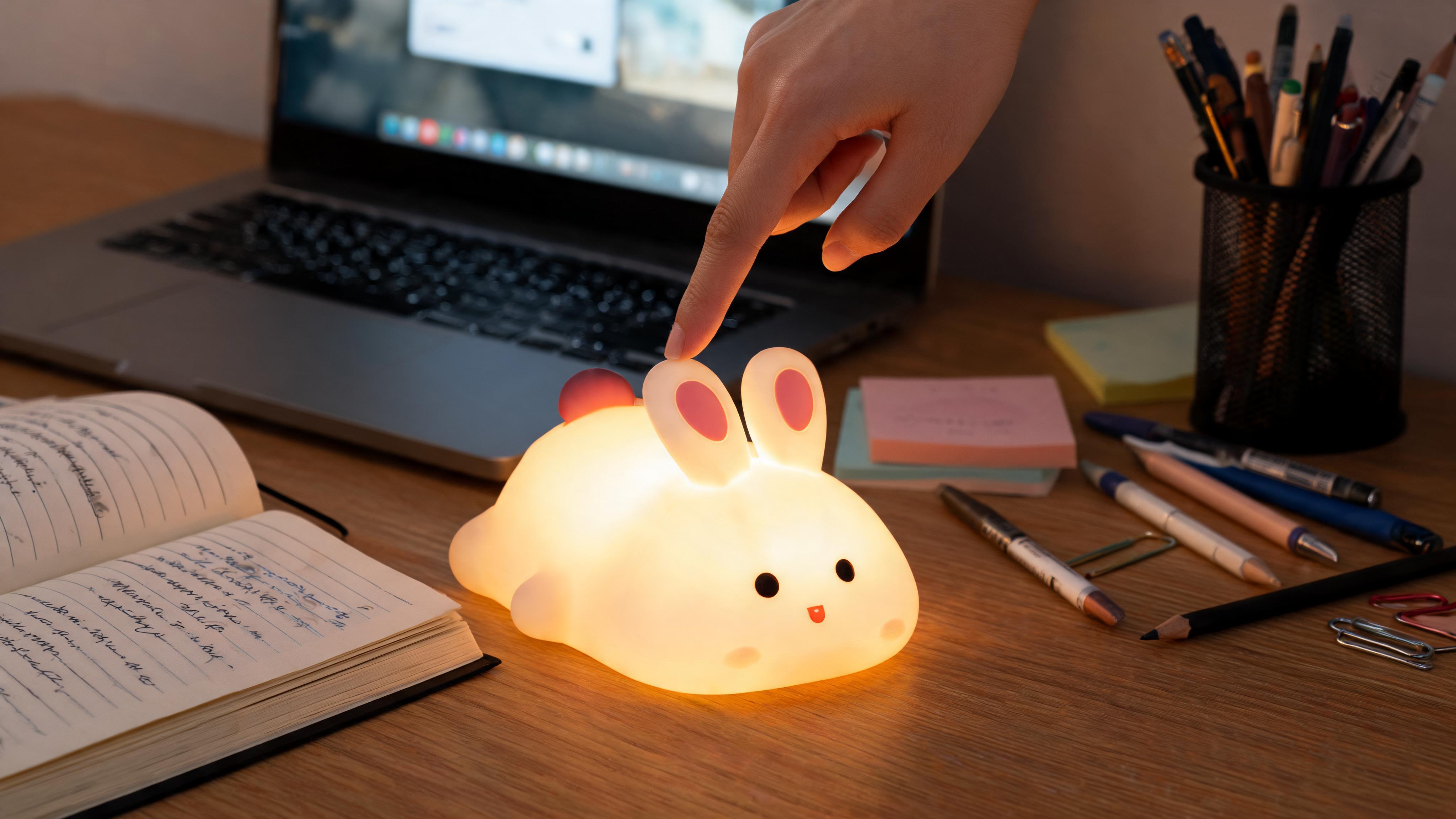 Soft Touch Bunny LED Night Light – Tap Control RGB Color Changing Lamp with Sleep Timer - Scene 5