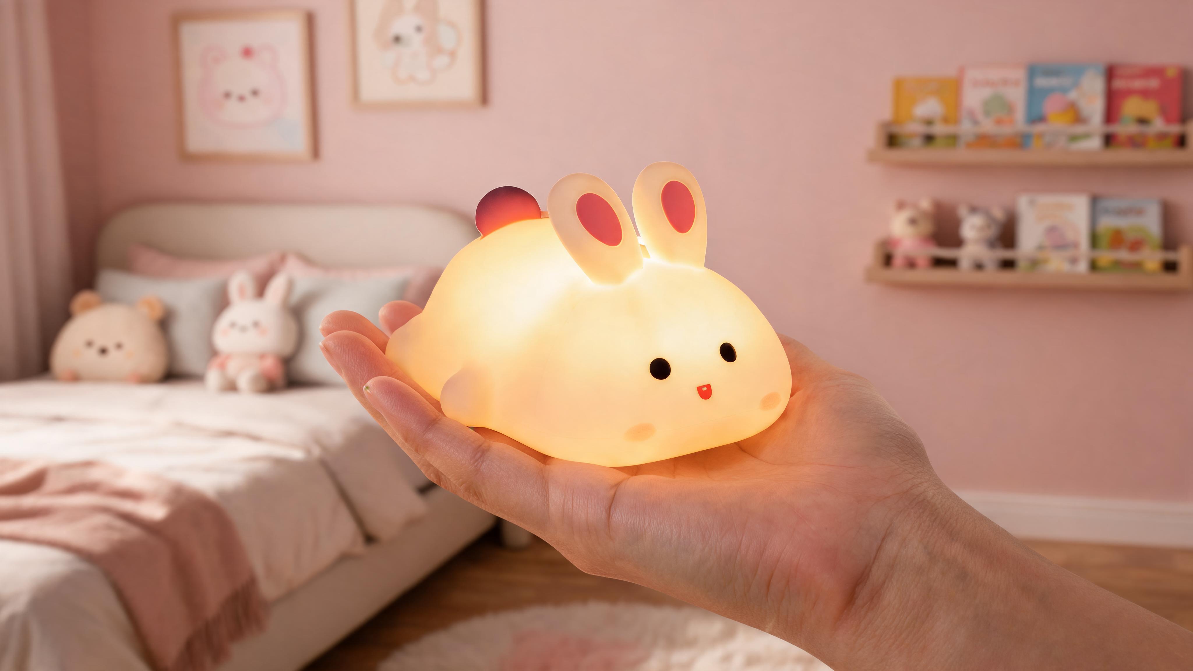 Soft Touch Bunny LED Night Light – Tap Control RGB Color Changing Lamp with Sleep Timer - Scene 8