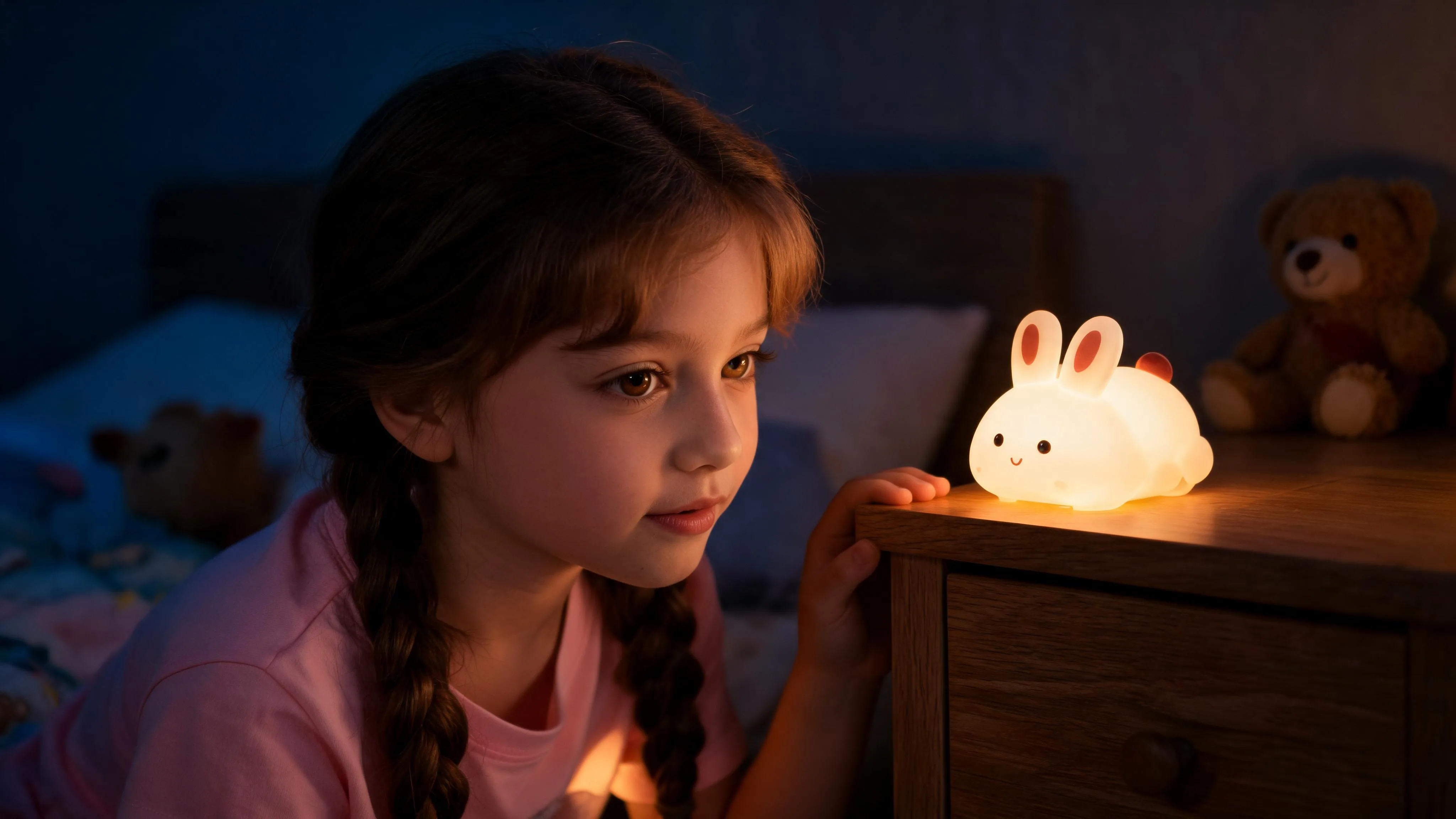 Soft Touch Bunny LED Night Light – Tap Control RGB Color Changing Lamp with Sleep Timer - Scene 7